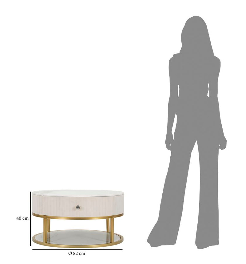 Masuta Cafea Mauro Ferretti Montpellier Crem Ø 75X36 cm, Crem/Auriu /Alb