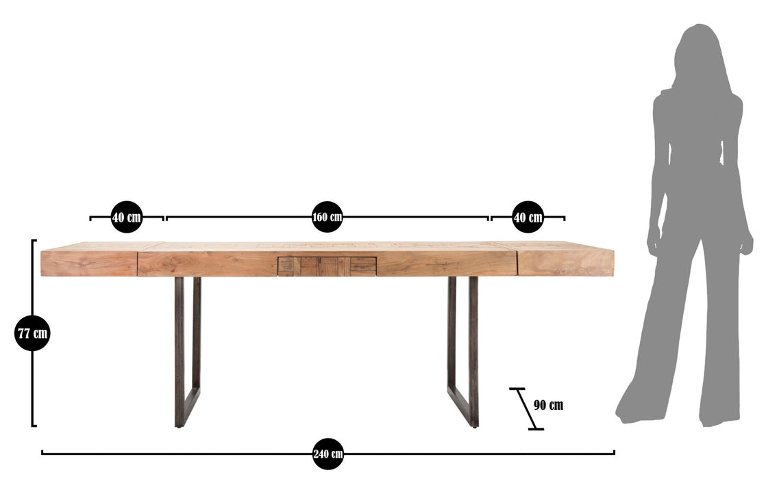 Masa Dining Extensibila Mauro Ferretti Mumbai 160X90X77, Extinsa 240X90X77,, Lemn de salcam nilotic, cm, Maro/Negru