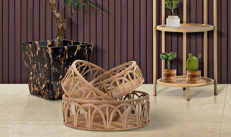 Set Cosuri decorative Fuji, Set 3 Piese,  Ø 50X16-40X14-30X12 cm, Maro