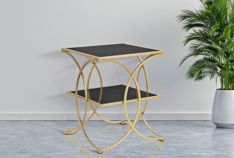 Masuta Laterala Mauro Ferretti Double  45X45X55 cm, Auriu/Negru