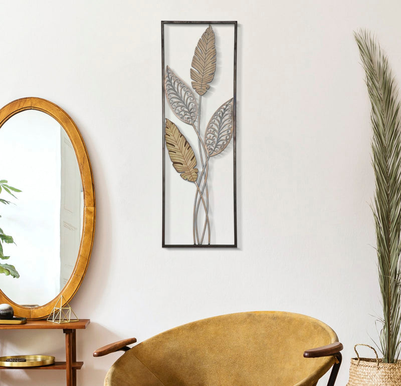 Decoratiune de Perete Mauro Ferretti Foglie A, 30, 5X1, 90X91 cm, Auriu/ Argintiu