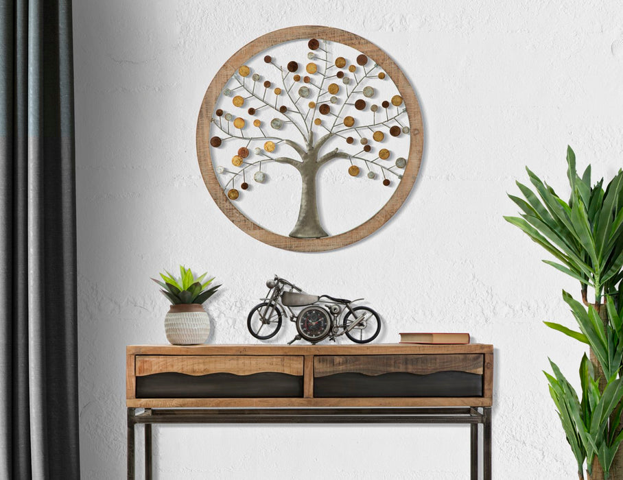 Decoratiune de Perete Mauro Ferretti Tree Of Life Mirror,  Ø 61X1,8 cm, Auriu/ Natural