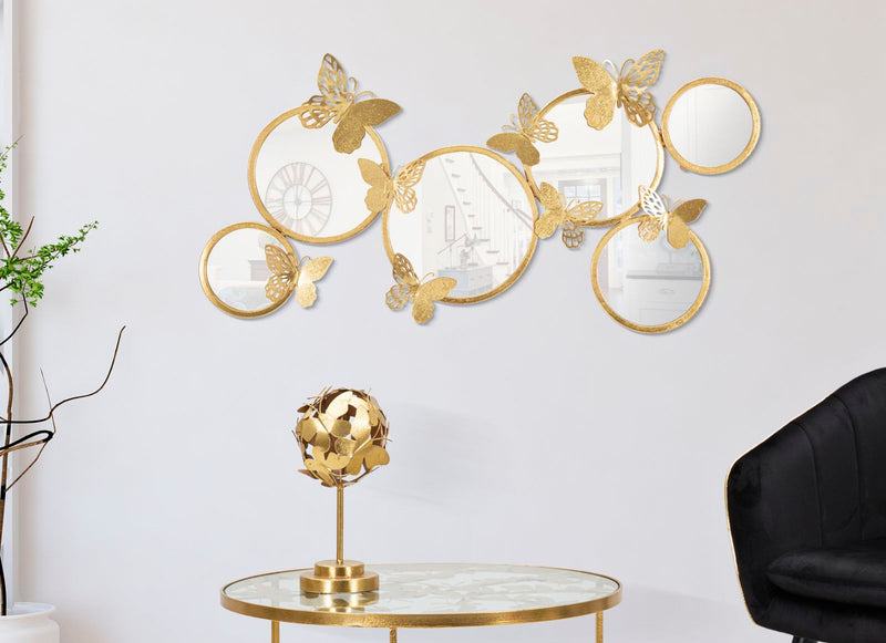 Decoratiune de Perete Mauro Ferretti Butterly Mirror  89,5X4,5X45,5 cm, Auriu