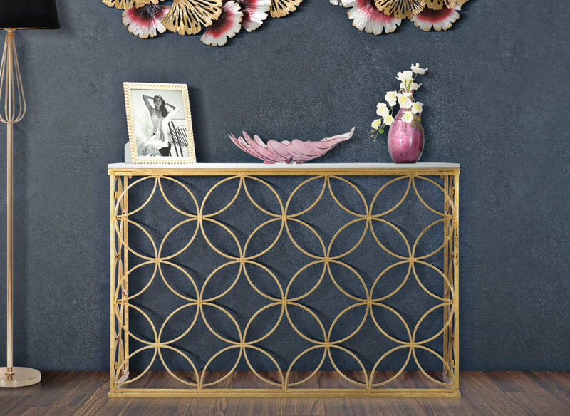 Consola Star Mauro Ferretti Marble 120X40X80 cm, Auriu/Alb