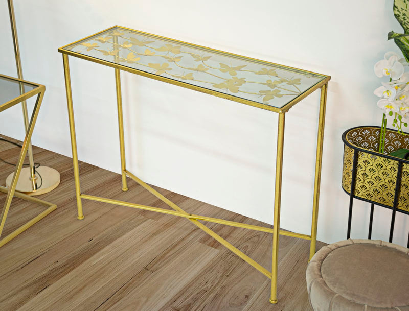 Consola Mauro Ferretti Butterflies Glass  100X35X80 cm, Auriu