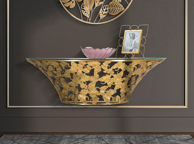 Consola Suspendata Mauro Ferretti Leaves  120X40,5X37,2 cm, Auriu
