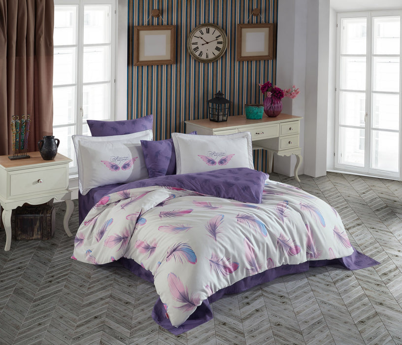 Set Lenjerie de pat Dublu, 100% Bumbac Exclusiv Satinat, 4 Piese , Paradise - Violet