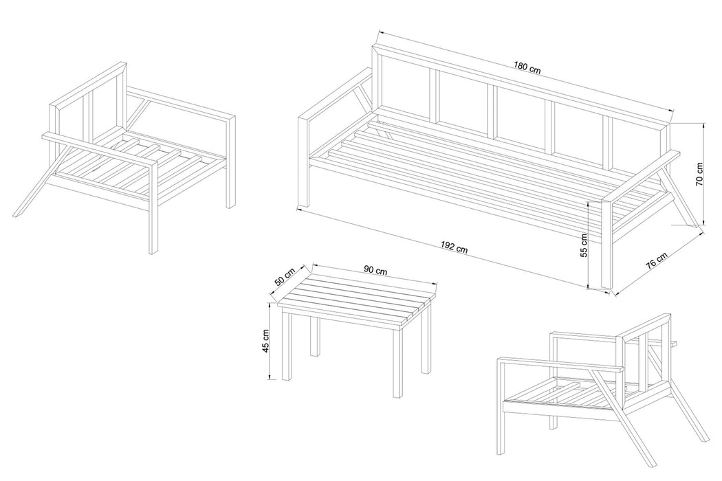 Set Mobilier Gradina Asi Home Ediz 024 - Anthracite, Antracit, 196x70x87/72x70x87/90x45x50cm