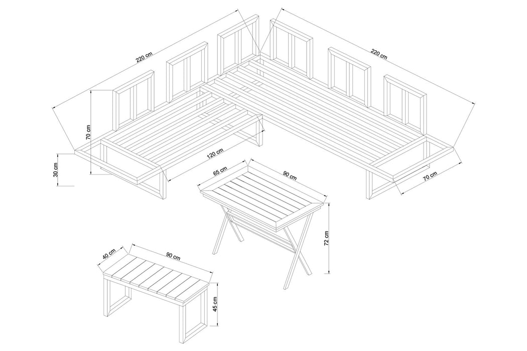 Set Mobilier Gradina Asi Home Hira 038 - White, Alb, 220x70x220/90x45x40/90x72x65cm