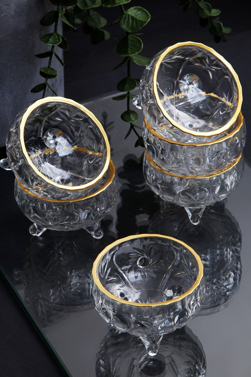 Set Boluri 6 Piese, Transparent-Auriu, 100% Sticla, 175cc, İP-AHE6B
