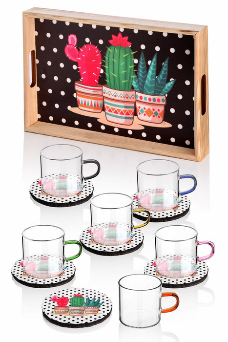 Set Cani de Ceai, 13 Piese, Asi Home Cactus Black, Negru, Sticla