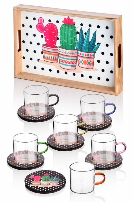 Set Cani de Ceai, 13 Piese, Asi Home Cactus White, Alb, Sticla