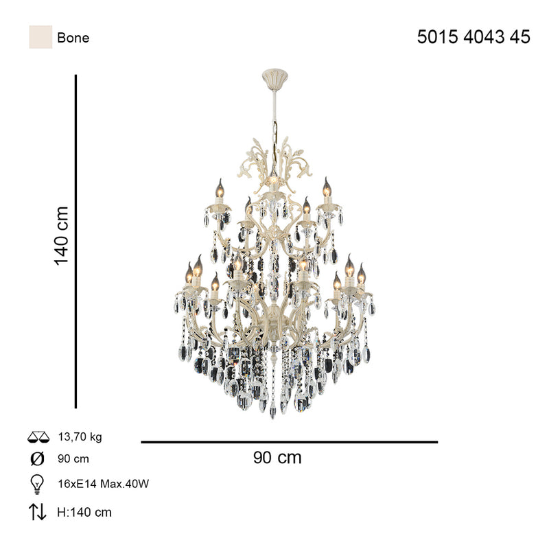 Lustra Cristal Havuzlu Asi Home , 15 brate, 15xE14-40W, crem patina aurie 4043-45-15