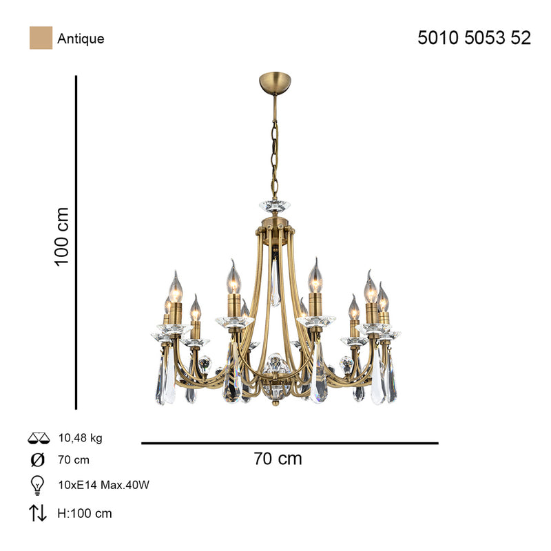 Lustra Cristal Prenses Asi Home , 10 brate, 10xE14-40W, antiq 5053-52-10