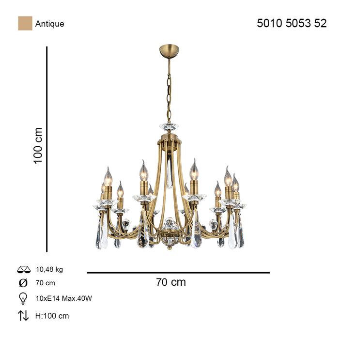 Lustra Cristal Prenses Asi Home , 10 brate, 10xE14-40W, antiq 5053-52-10
