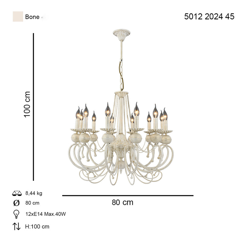 Lustra Moderna Kasgar Asi Home , 12 brate, 12xE14-40W, crem patina aurie 2024-45-12