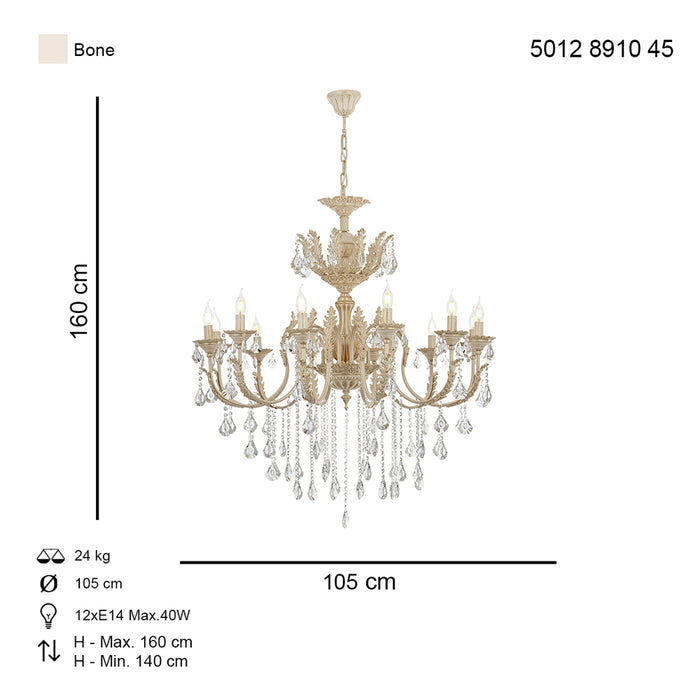 Lustra Cristal Ernesto Asi Home , 12 brate, 12xE14-40W, crem patina aurie 8910-45-12