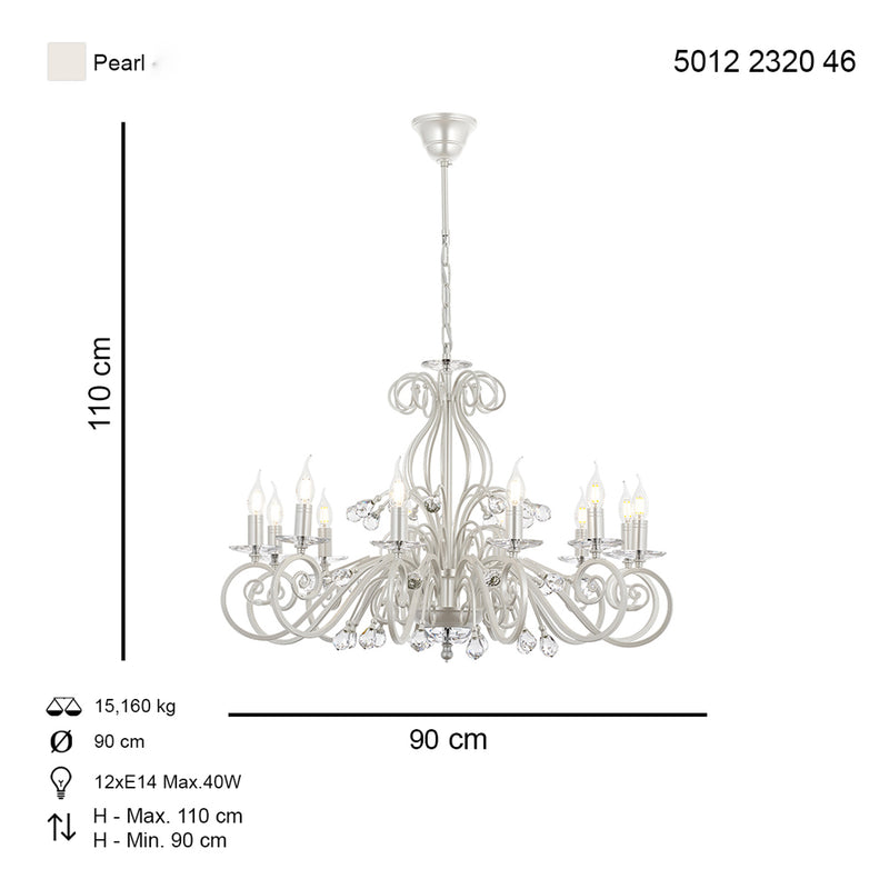Lustra Moderna Santo Asi Home , 12 brate, 12xE14-40W, alb sidefat 2320-46-12