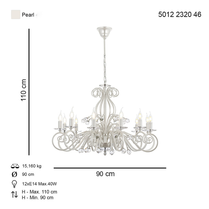 Lustra Moderna Santo Asi Home , 12 brate, 12xE14-40W, alb sidefat 2320-46-12