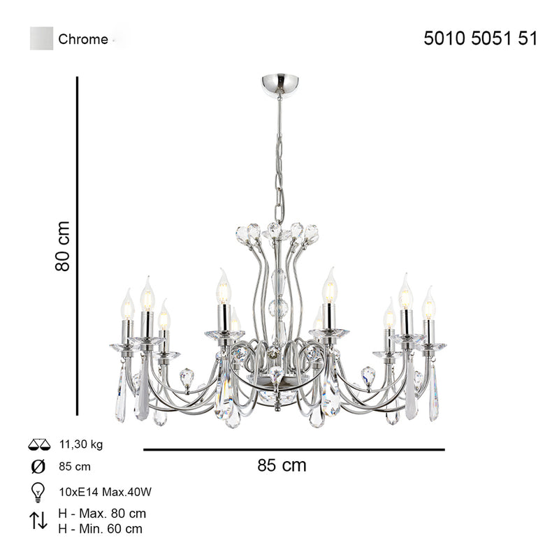 Lustra Cristal Leydi Asi Home , 10 brate, 10xE14-40W, crom 5051-51-10