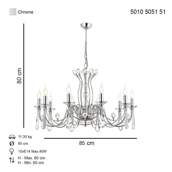 Lustra Cristal Leydi Asi Home , 10 brate, 10xE14-40W, crom 5051-51-10