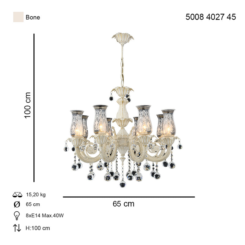 Lustra Cristal Yasmin Asi Home , 8 brate, 8xE14-40W, crem patina aurie 4027-45-08