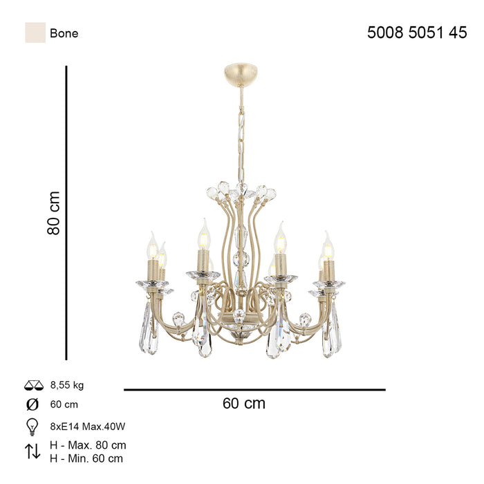 Lustra Cristal Leydi Asi Home , 8 brate, 8xE14-40W, crem patina aurie 5051-45-08