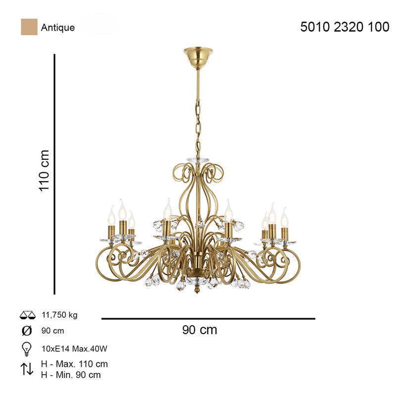 Lustra Moderna Santo Asi Home , 10 brate, 10xE14-40W, antiq 2320-52-10