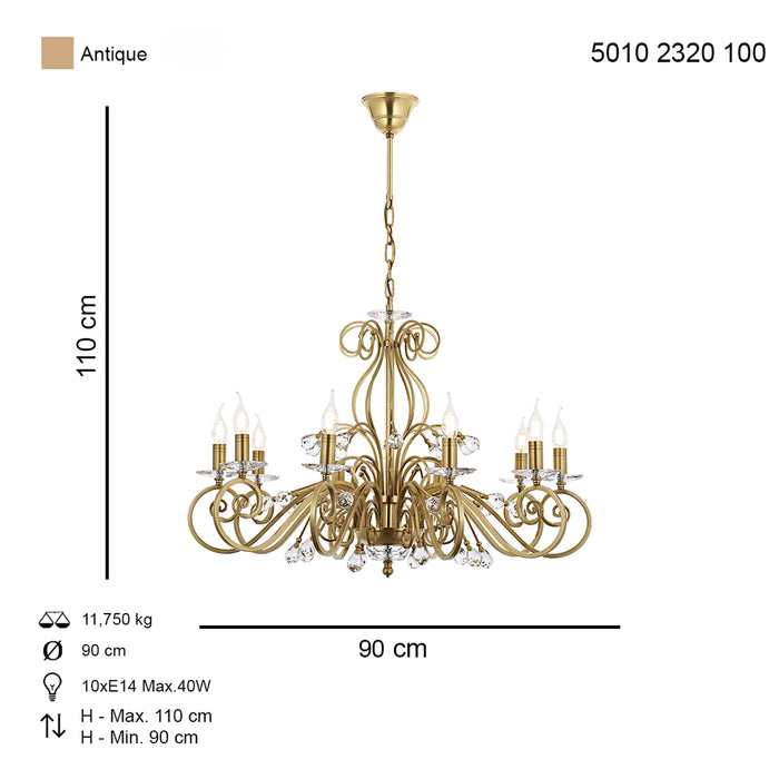 Lustra Moderna Santo Asi Home , 10 brate, 10xE14-40W, antiq 2320-52-10