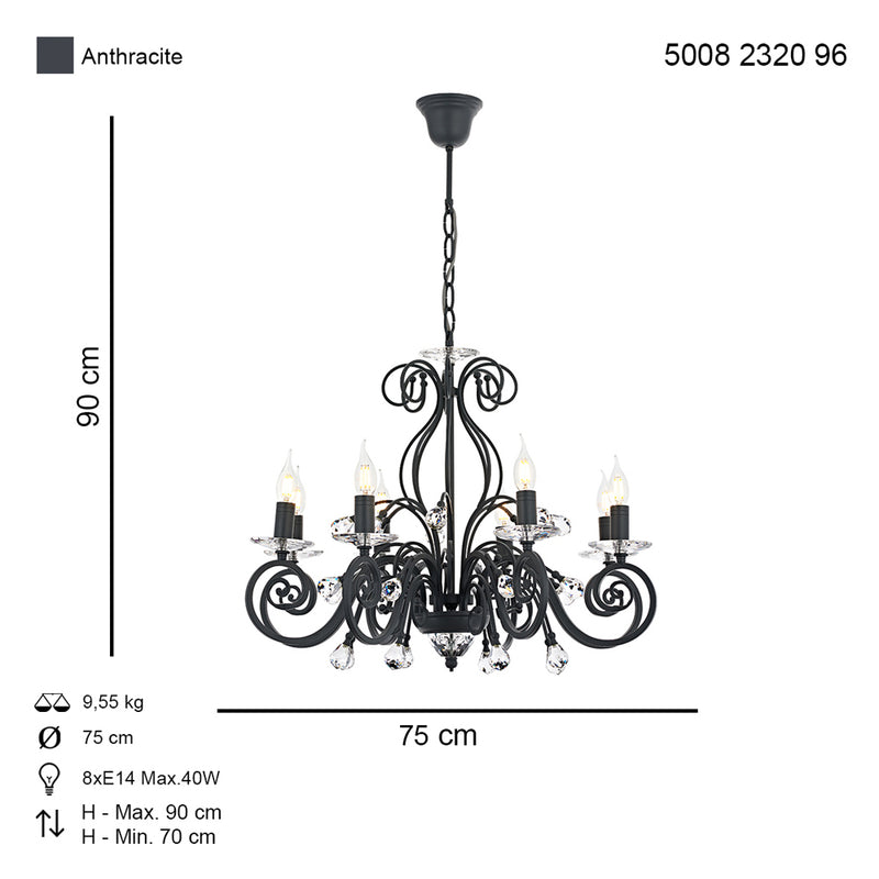Lustra Moderna Santo Asi Home , 8 brate, 8xE14-40W, antracit 2320-96-08