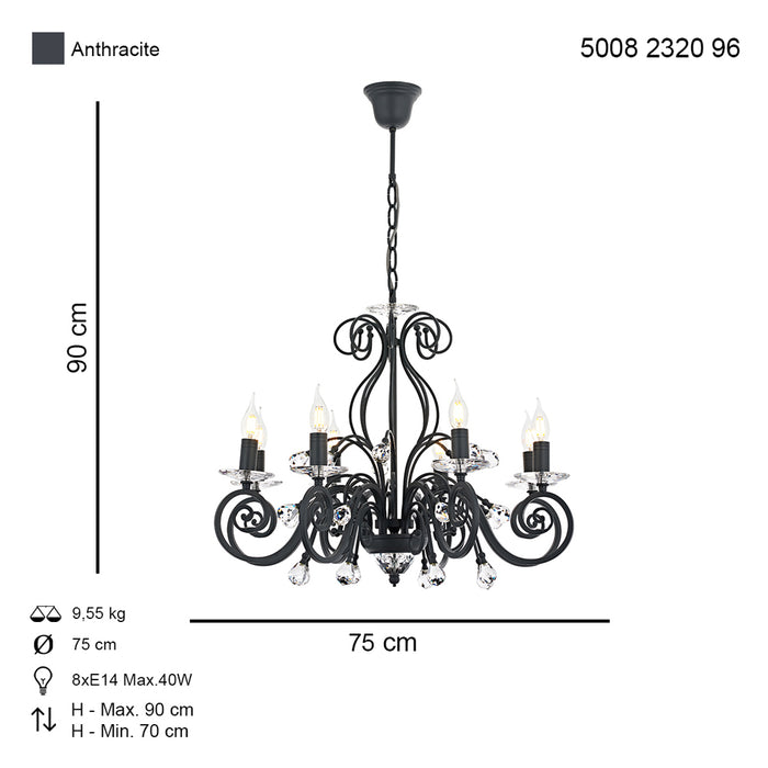 Lustra Moderna Santo Asi Home , 8 brate, 8xE14-40W, antracit 2320-96-08