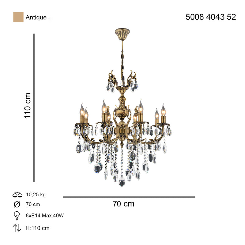 Lustra Cristal Havuzlu Asi Home , 8 brate, 8xE14-40W, antiq 4043-52-08