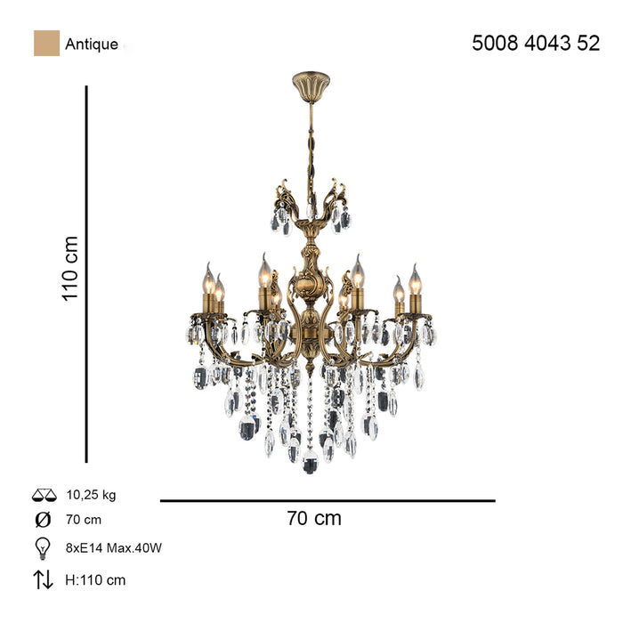 Lustra Cristal Havuzlu Asi Home , 8 brate, 8xE14-40W, antiq 4043-52-08