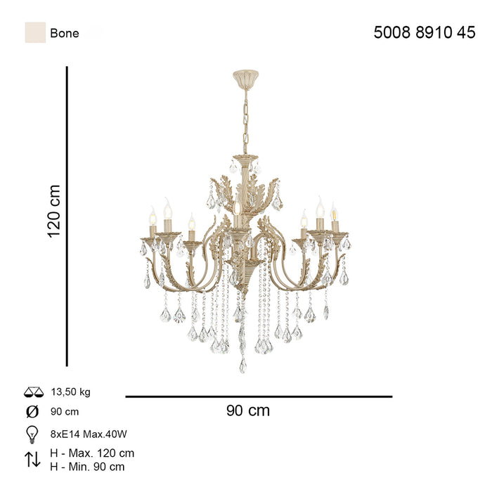 Lustra Cristal Ernesto Asi Home , 8 brate, 8xE14-40W, crem patina aurie 8910-45-08