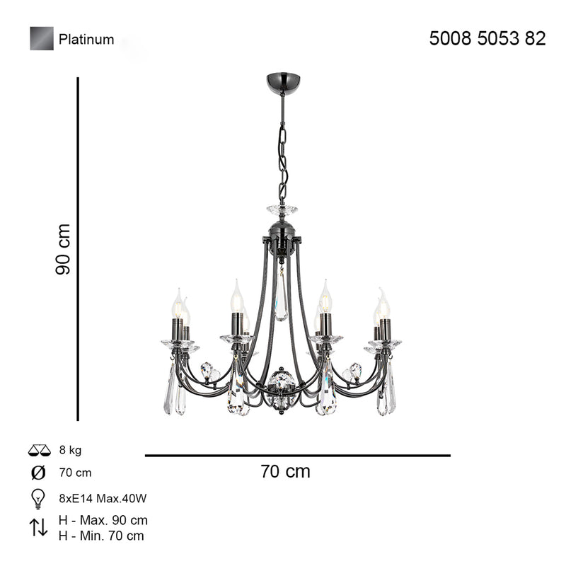 Lustra Cristal Prenses Asi Home , 8 brate, 8xE14-40W, fume 5053-82-08