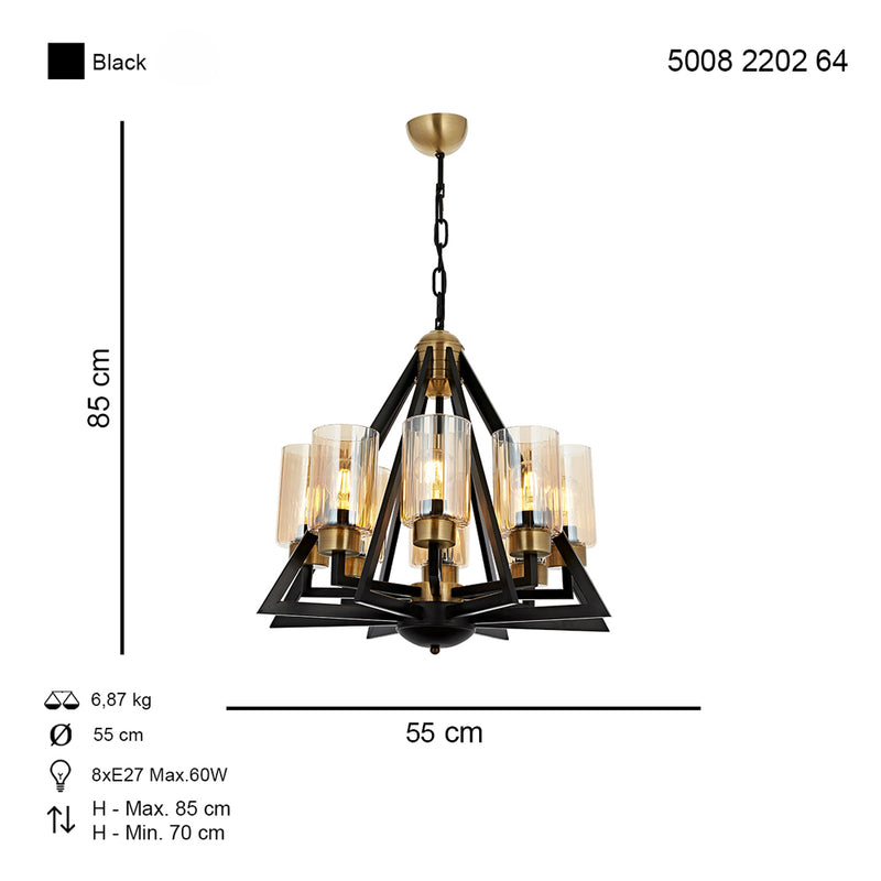 Lustra Moderna Prizma Asi Home , 8 brate, 8xE27-60W, negru 2202-64-08