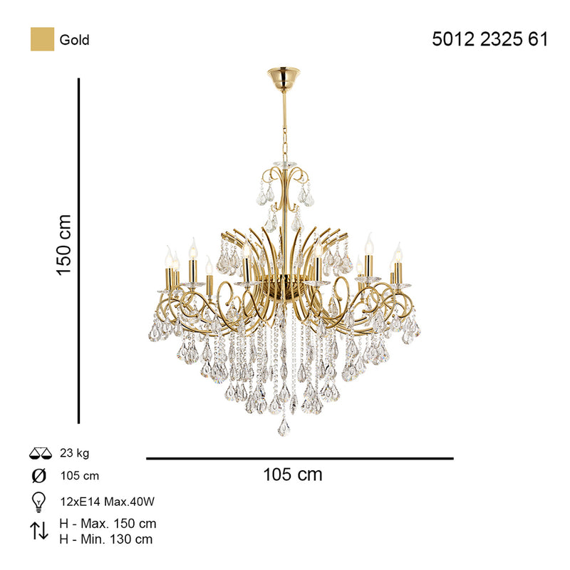 Lustra Cristal Lilya Asi Home , 12 brate, 12xE14-40W, auriu 2325-61-12