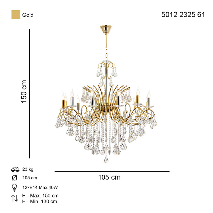 Lustra Cristal Lilya Asi Home , 12 brate, 12xE14-40W, auriu 2325-61-12
