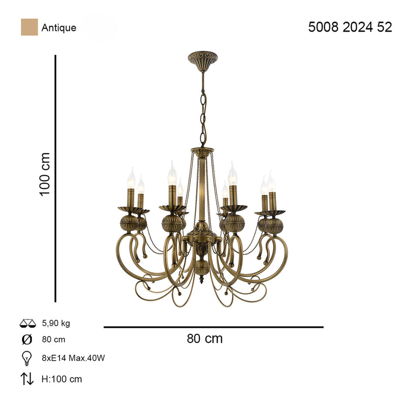 Lustra Moderna Kasgar Asi Home , 8 brate, 8xE14-40W, antiq 2024-52-08