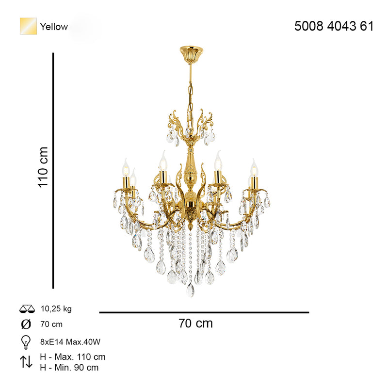 Lustra Cristal Havuzlu Asi Home , 8 brate, 8xE14-40W, auriu 4043-61-08