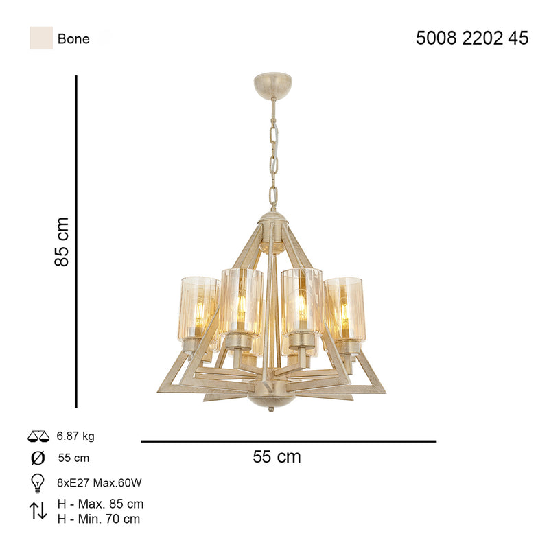 Lustra Moderna Prizma Asi Home , 8 brate, 8xE27-60W, crem patina aurie 2202-45-08