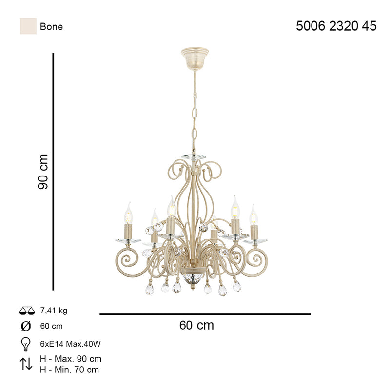 Lustra Moderna Santo Asi Home , 6 brate, 6xE14-40W, crem patina aurie 2320-45-06
