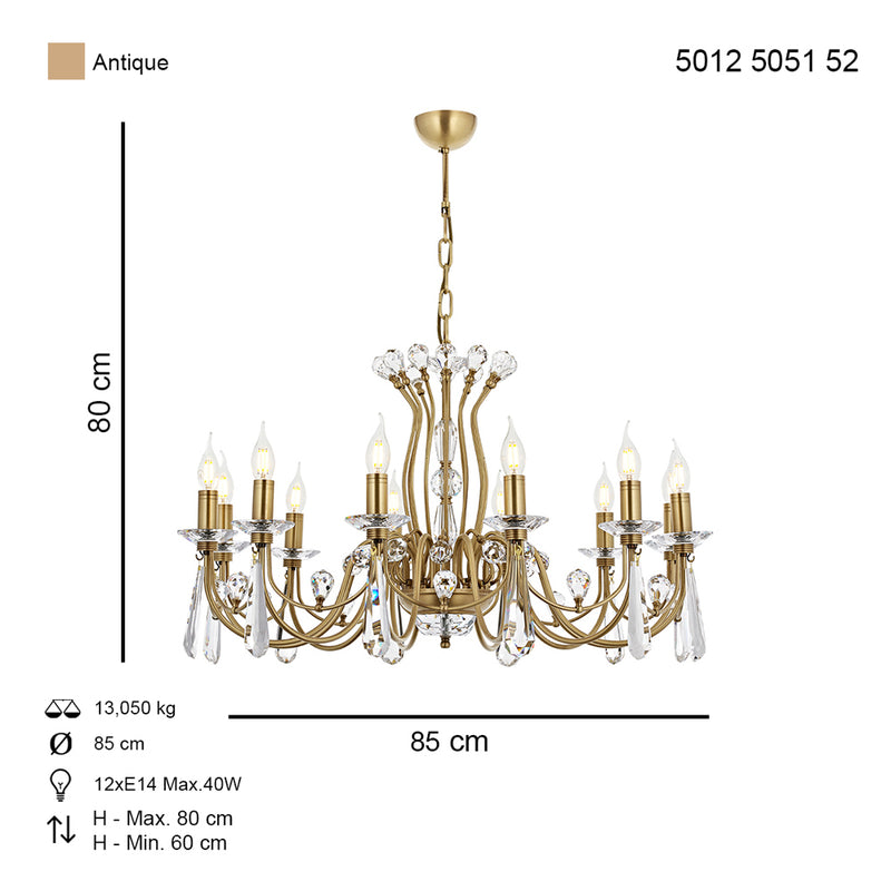 Lustra Cristal Leydi Asi Home , 12 brate, 12xE14-40W, antiq 5051-52-12
