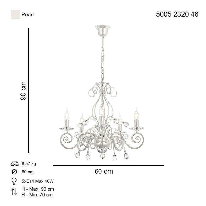 Lustra Moderna Santo Asi Home , 5 brate, 5xE14-40W, alb sidefat 2320-46-05