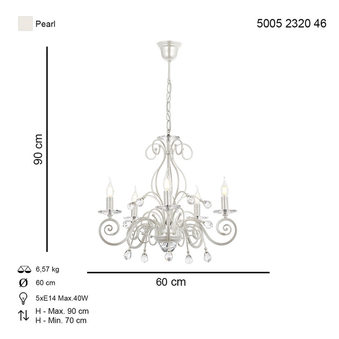 Lustra Moderna Santo Asi Home , 5 brate, 5xE14-40W, alb sidefat 2320-46-05