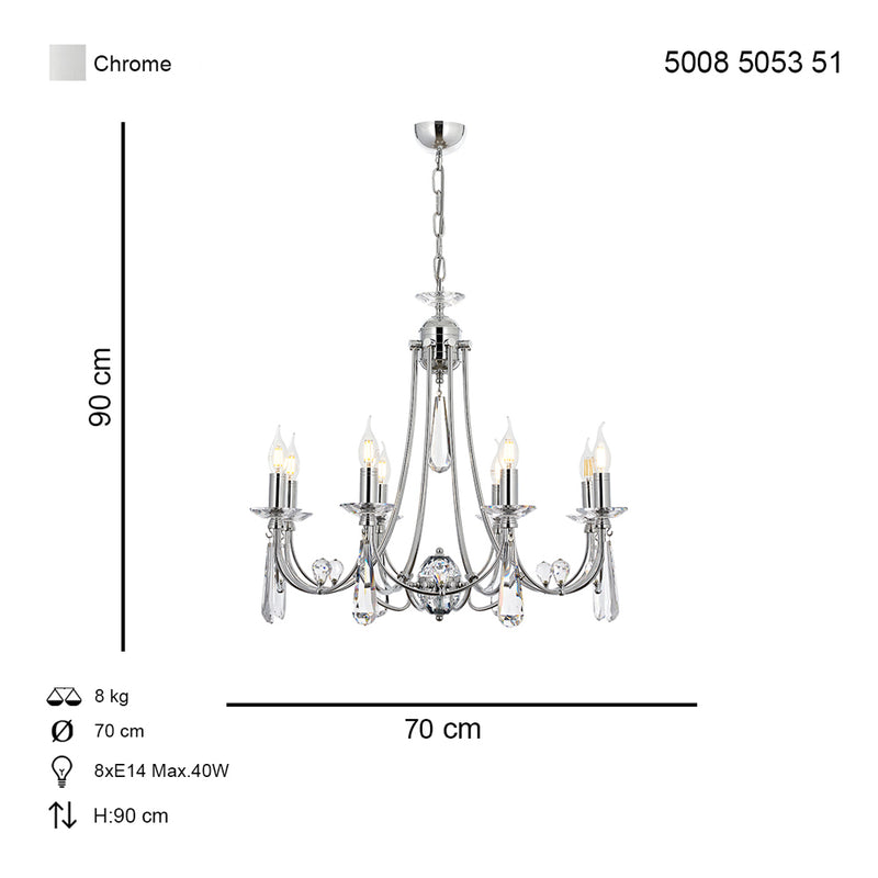 Lustra Cristal Prenses Asi Home , 8 brate, 8xE14-40W, crom 5053-51-08