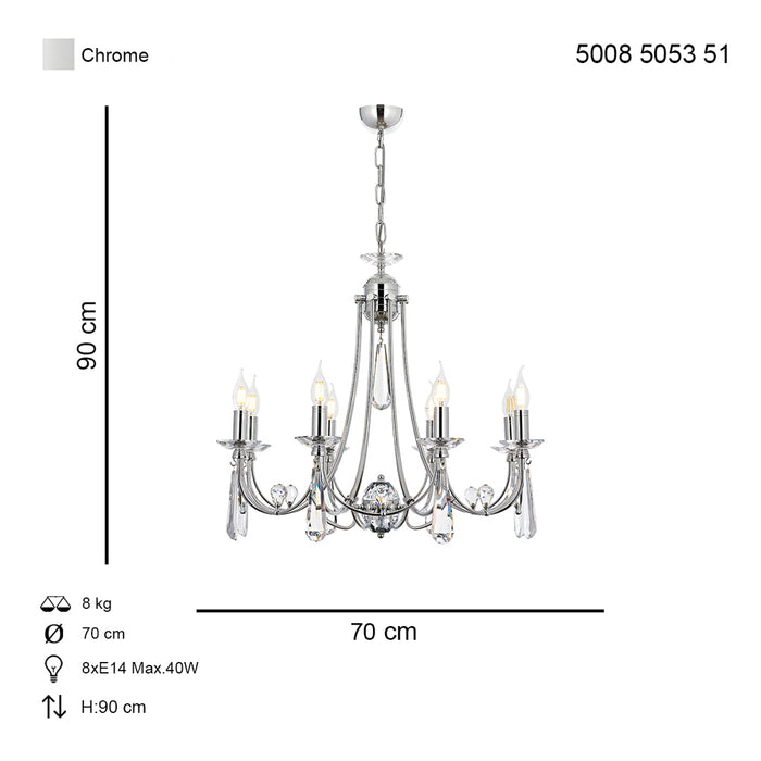 Lustra Cristal Prenses Asi Home , 8 brate, 8xE14-40W, crom 5053-51-08