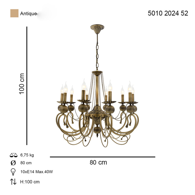 Lustra Moderna Kasgar Asi Home , 10 brate, 10xE14-40W, antiq 2024-52-10