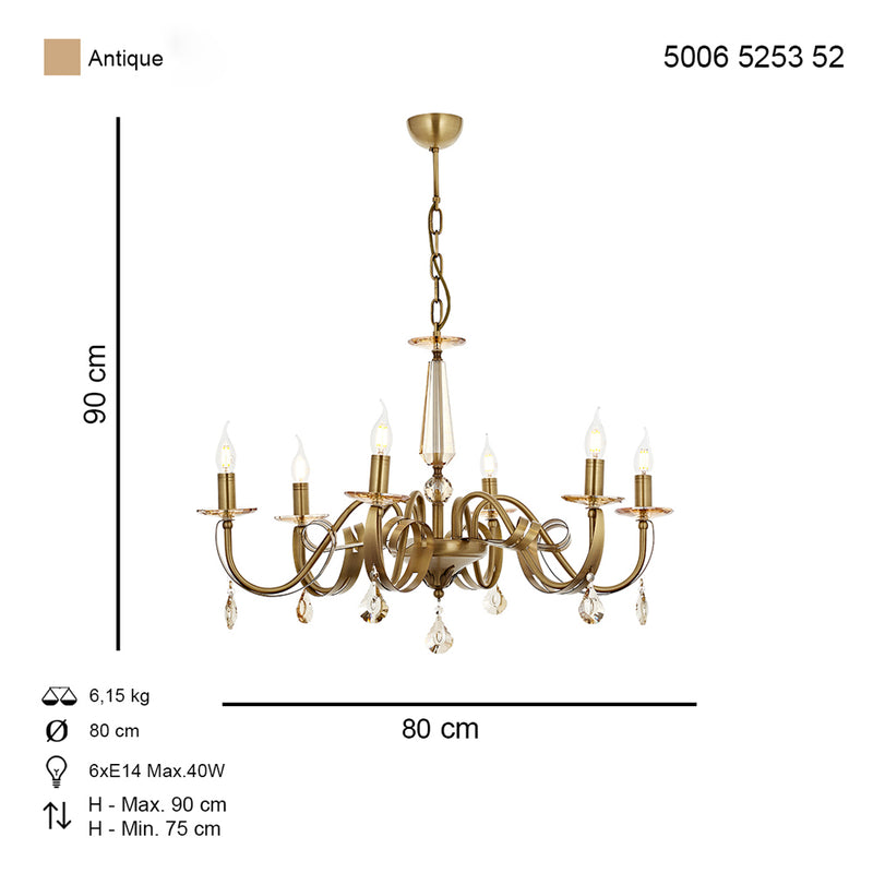 Lustra Moderna Karlen Asi Home , 6 brate, 6xE14-40W, antiq 5253-52-06