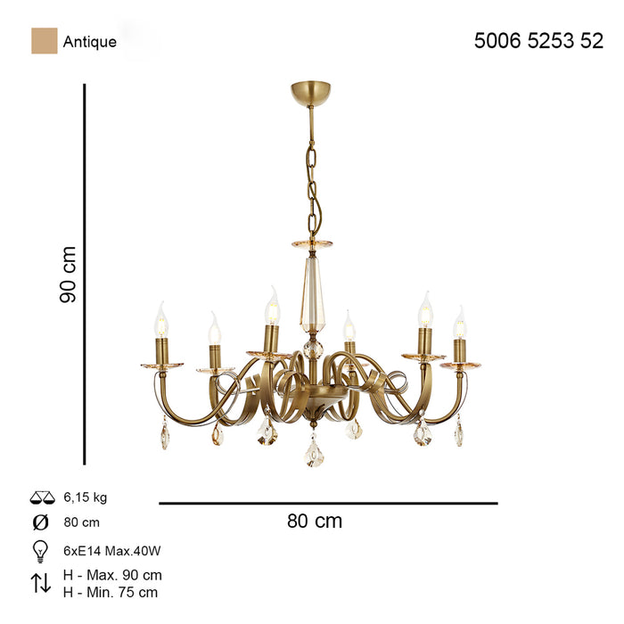 Lustra Moderna Karlen Asi Home , 6 brate, 6xE14-40W, antiq 5253-52-06